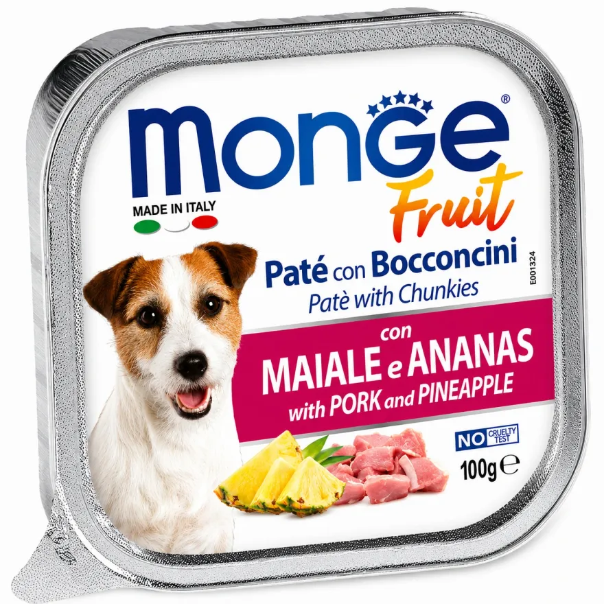 Вологий корм для дорослих собак Monge Fruit Dog Adult with Pork and Pineapple Паштет зі свининою та ананасом 100 г