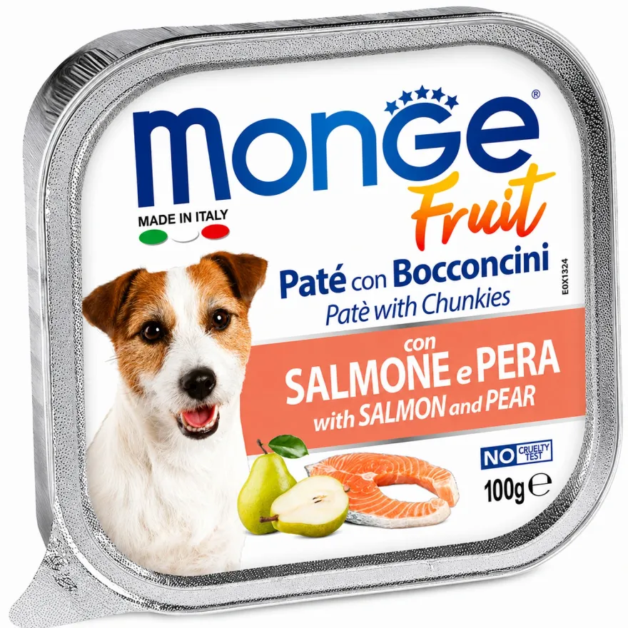 Вологий корм для дорослих собак Monge Fruit Dog Adult with Salmon and Pear Паштет з лососем та грушою 100 г