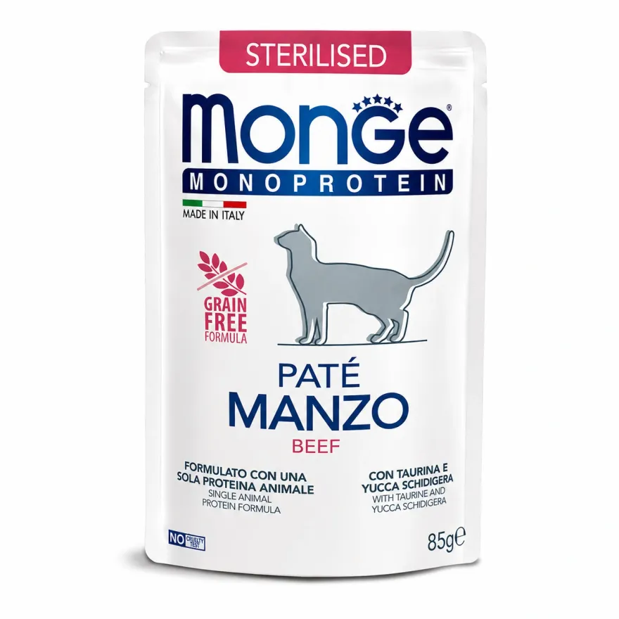 Вологий корм для стерилізованих котів Monge Monoprotein Cat Sterilised Pate 100% Beef Паштет з яловичиною 85 г Вологий корм для стерилізованих котів Monge Monoprotein Cat Sterilised Pate 100% Beef Паштет з яловичиною 85 г