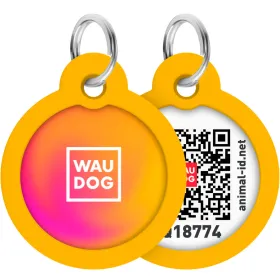Адресник для собак і котів WAUDOG Smart ID "Градієнт помаранчевий" металевий L з QR паспортом коло 30 мм