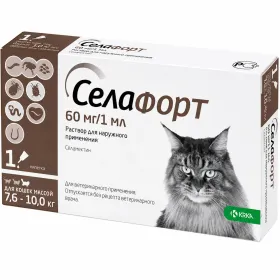 Краплі на холку від бліх, кліщів і глистів KRKA Selafort Селафорт для котів від 7,6 до 10 кг