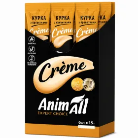 Ласощі для котів AnimAll Creme Кремовий мус з куркою та креветками 6*15 г