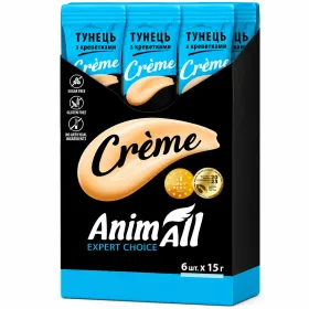 Ласощі для котів AnimAll Creme Кремовий мус з тунцем та креветками 6*15 г