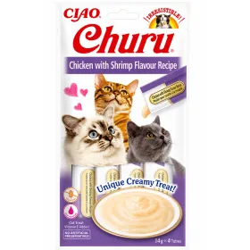 Ласощі для котів Inaba Churu Кремовий мус з куркою та креветками 4*14 г