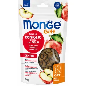 Ласощі для котів Monge Gift Cat Dental для здоров'я зубів та ясен, снеки з кроликом та яблуком 50 г