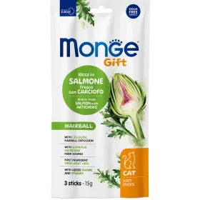 Ласощі для котів Monge Gift Cat Hairball Палички для виведення шерсті, з сьомгою і артишоком 3 шт
