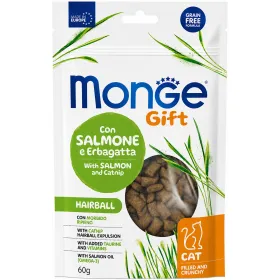 Ласощі для котів Monge Gift Cat Hairball Подушечки для виведення шерсті, з лососем і котячою м'ятою 60 г