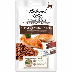 Ласощі для котів Natural Kitty Creamy Treats Chicken, Chicken liver & Flaxseed Кремовий мус з куркою, курячою печінкою та насіння льону 4*12 г