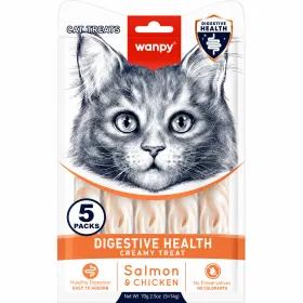 Ласощі для котів Wanpy Functional Creamy Treat Digestive Health Кремовий мус з лососем та куркою 5*14г