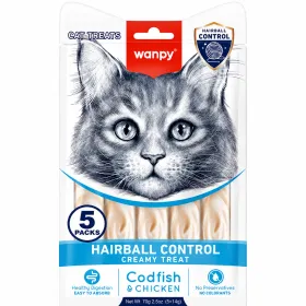 Ласощі для котів Wanpy Functional Creamy Treat Hairball Control Кремовий мус з тріскою та куркою 5*14г