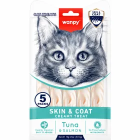 Ласощі для котів Wanpy Functional Creamy Treat Skin&Coat Кремовий мус з тунцем та лососем 5*14г