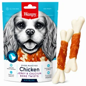 Ласощі для собак Wanpy Chicken Jerky & Calcium Bone Twists Кальцієві кісточки з в'яленою куркою 100 г