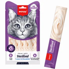 Ласощі для стерилізованих котів Wanpy Creamy Treats Sterilized Turkey&Cranberry Кремовий мус з індичкою та журавлиною 5*14 г