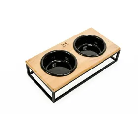 Миски на підставці для котів і собак Harley&Cho Lunch Bar Natural Wood + Black M дерево/сталь 2*500 мл / 10 см