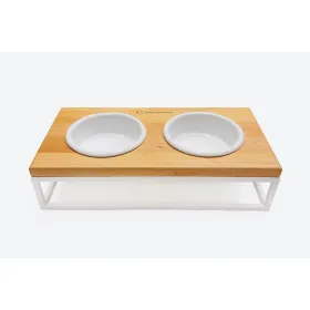 Миски на підставці для котів і собак Harley&Cho Lunch Bar Natural Wood + White M дерево/сталь 2*500 мл / 10 см