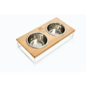 Миски на підставці для котів і собак Harley&Cho Lunch Bar Natural Wood + White S дерево/сталь 2*450 мл / 7 см