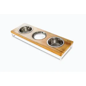Миски на підставці для котів і собак Harley&Cho Lunch Bar Natural Wood + White S (на 3 миски) дерево/сталь 2*450 мл / 1*200 мл / 7 см