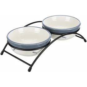 Миски на підставці для котів Trixie Bowl Set Eat on Feet метал/кераміка білі/сині 2*300 мл / 7 см