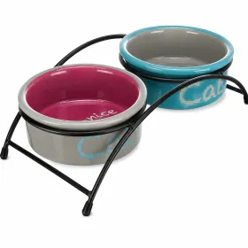 Миски на підставці для котів Trixie Bowl Set Eat on Feet метал/кераміка різнокольорові 2*300 мл / 7 см