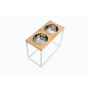 Миски на підставці для собак Harley&Cho Lunch Bar Natural Wood + White XL40 дерево/сталь 2*1,8 л / 40 см