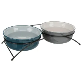 Миски на підставці для собак Trixie Bowl Set Eat on Feet метал/кераміка бірюзові/сірі 2*600 мл / 9 см
