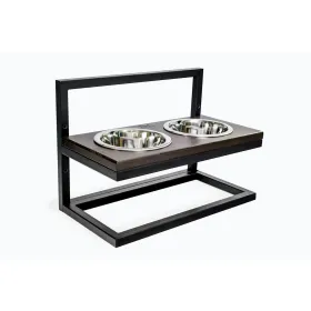 Миски на регульованій підставці для собак Harley&Cho Lift Brown Wood + Black M дерево/сталь 2*750 мл / 20 см