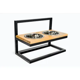 Миски на регульованій підставці для собак Harley&Cho Lift Natural Wood + Black M дерево/сталь 2*750 мл / 20 см