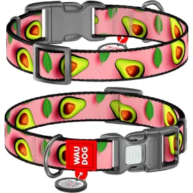 Нашийник для собак WAUDOG Nylon "Авокадо на рожевому" нейлоновий M з QR-паспортом 28-40 см / 20 мм