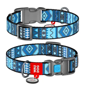 Нашийник для собак WAUDOG Nylon "Етно синій" нейлоновий M з QR-паспортом 28-40 см / 20 мм
