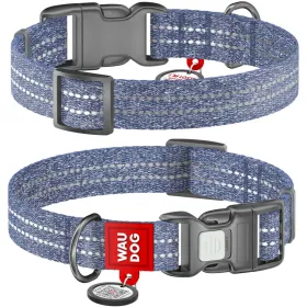 Нашийник для собак WAUDOG Re-cotton відновлена бавовна S з QR-паспортом 25-35 см / 15 мм синій