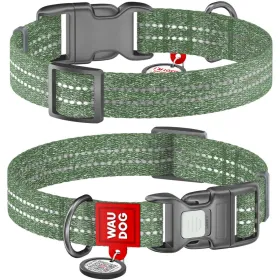 Нашийник для собак WAUDOG Re-cotton відновлена бавовна S з QR-паспортом 25-35 см / 15 мм зелений