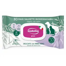 Очищаючі вологі серветки Inodorina Green Delicate with Blackcurrant для собак, котів та гризунів, з чорною смородиною 30 шт