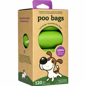 Пакети Poo Bags для прибирання за тваринами біорозкладні з ароматом лаванди 15*8 шт зелені