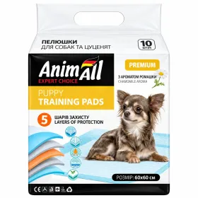 Пелюшки AnimAll Puppy Training Pads щоденні з ароматом ромашки для цуценят та дорослих собак 60*60 см 10 шт