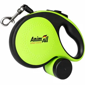 Повідець-рулетка AnimAll Retractable з контейнером для пакетів XL для собак вагою до 50 кг стрічка 8 м салатова