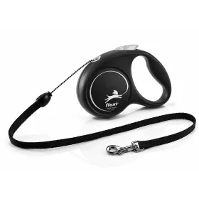 Повідець-рулетка Flexi Black Design S для собак вагою до 12 кг трос 5 м срібляста