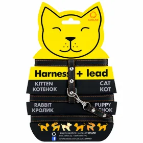 Шлея з повідцем для котів CoLLaR шкіряна Ш 22-30 см / Г 30-40 см / 12 мм чорний