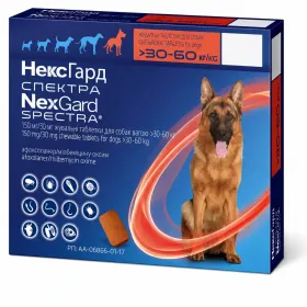Таблетки від бліх, кліщів і глистів NexGard Spectra НексГард Спектра для собак від 30 до 60 кг 1 таблетка