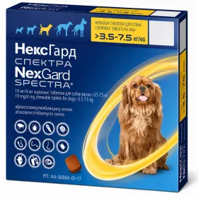 Таблетки від бліх, кліщів і глистів NexGard Spectra НексГард Спектра для собак від 3,5 до 7,5 кг 1 таблетка