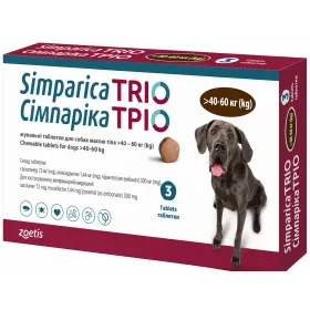 Таблетки від бліх, кліщів і глистів Zoetis Simparica TRIO Сімпаріка ТРІО для собак від 40 до 60 кг 1 таблетка