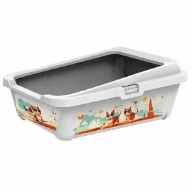 Туалет з бортиком для котів Moderna Hercules Indy & Louise сіро-білий 51x39x19 см