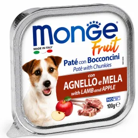 Вологий корм для дорослих собак Monge Fruit Dog Adult with Lamb and Apple Паштет з ягням та яблуком 100 г