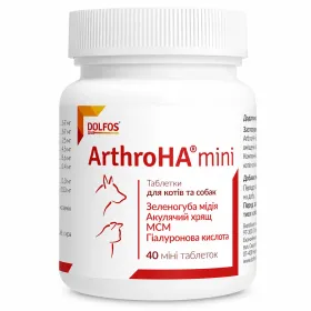 Хондропротекторний препарат Dolfos ArthroHA Mini для підтримки та відновлення здоров'я суглобів у котів та собак малих порід 40 табл. (14 г)